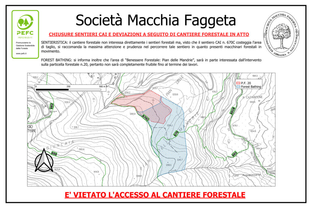 Chiusura Sentieri CAI e deviazioni a seguito di cantiere forestale in atto - Area di Forest Bathing Pian delle Mandrie